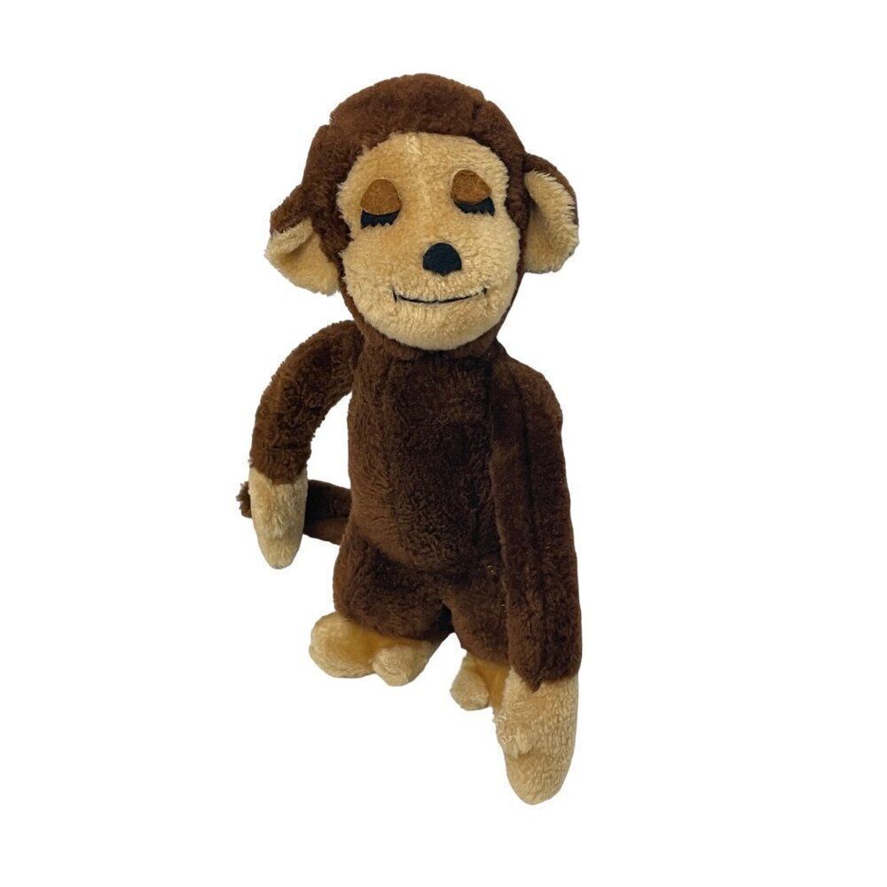 R Dakin & Co Plush Monkey Toy 11" Tall Vintage Stuffed Animal Brown & Tan Sleepy